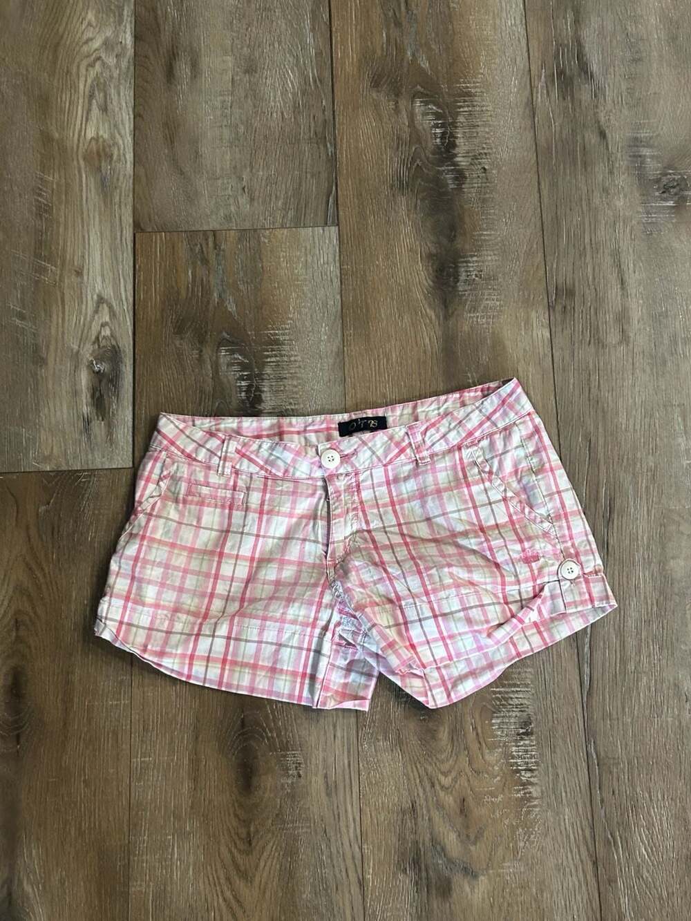Vintage Y2K Plaid Shorts Size 9/10 Pink White Cotton